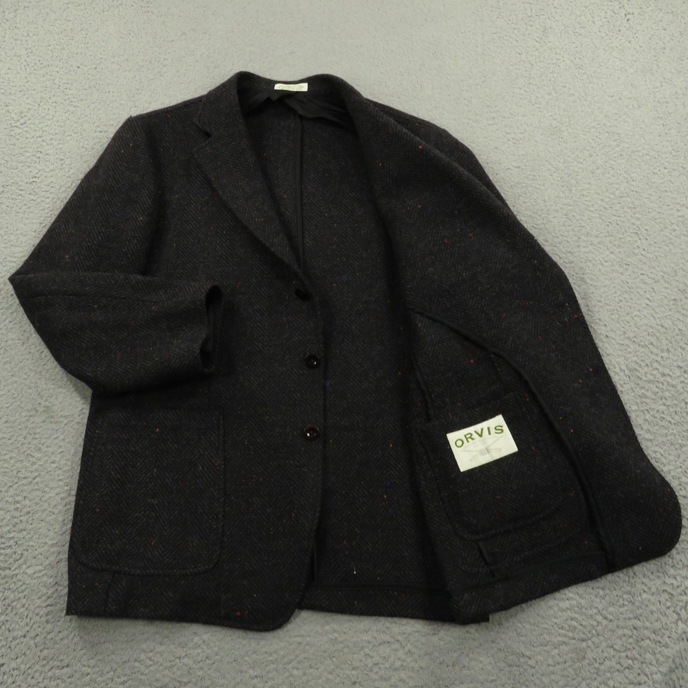 Orvis Blazer 44R Donegal Tweed Fleck Charcoal Herringbone Made in USA Sport Coat